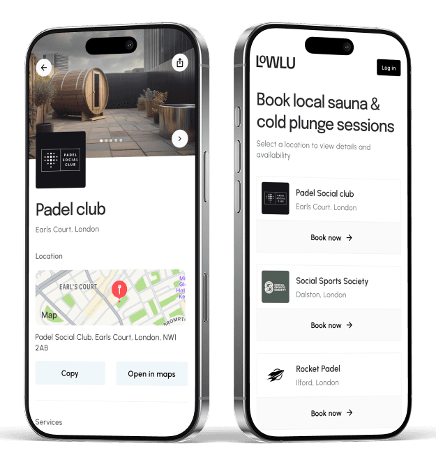 The Lowlu app showing nearby saunas